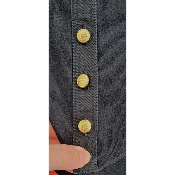 LRL Ralph Lauren Black Long Sleeve Shirt Gold Buttons Size Small Embroidered - Picture 2 of 6